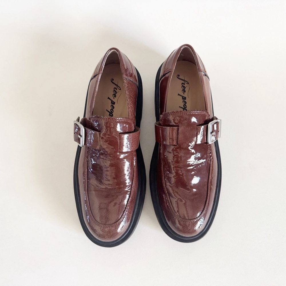 Free People Mackenzie MJ Patent Leather Loafers Brown EU 39 US 9 Classic Preppy - Picture 4 of 11